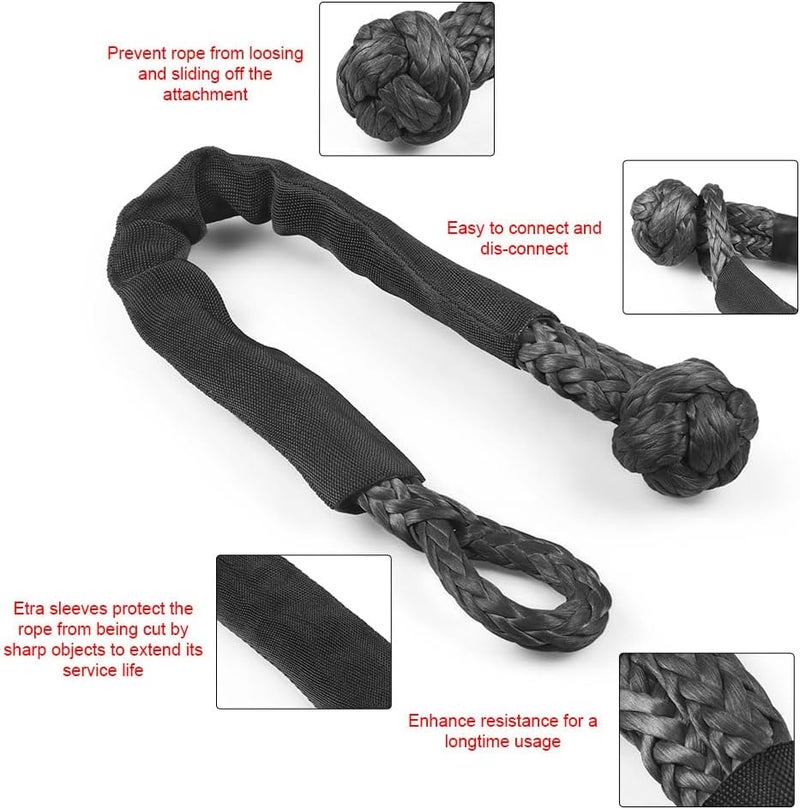 Dyno Racing 41000lbs Winch Rope Synthetic Soft Shackle+Recovery Ring Set Rugged Shackles with Protective Sleeve for Truck Vehicle Recovery - Image 4